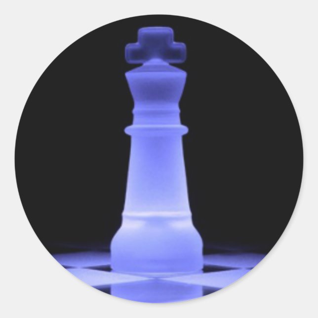 Blue Glowing King Chess Teil Runder Aufkleber (Vorderseite)