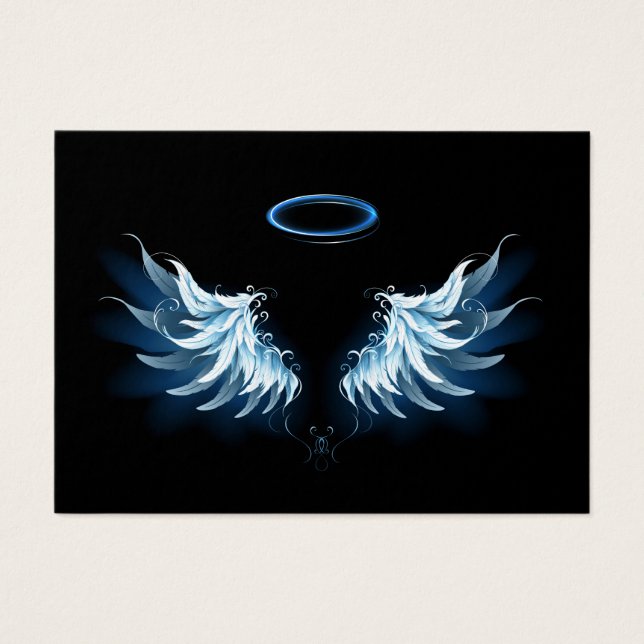 Blue Glows Angel Wings auf schwarzem Hintergrund (Vorderseite)