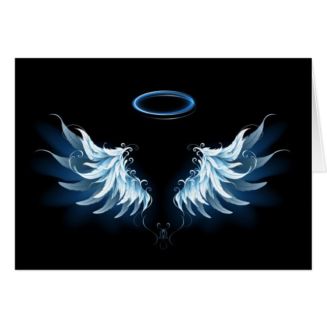 Blue Glows Angel Wings auf schwarzem Hintergrund (Vorderseite (Horizontal))