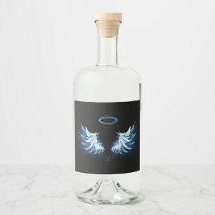 Blue Glows Angel Wings auf schwarzem Hintergrund Alkoholflaschenetikett