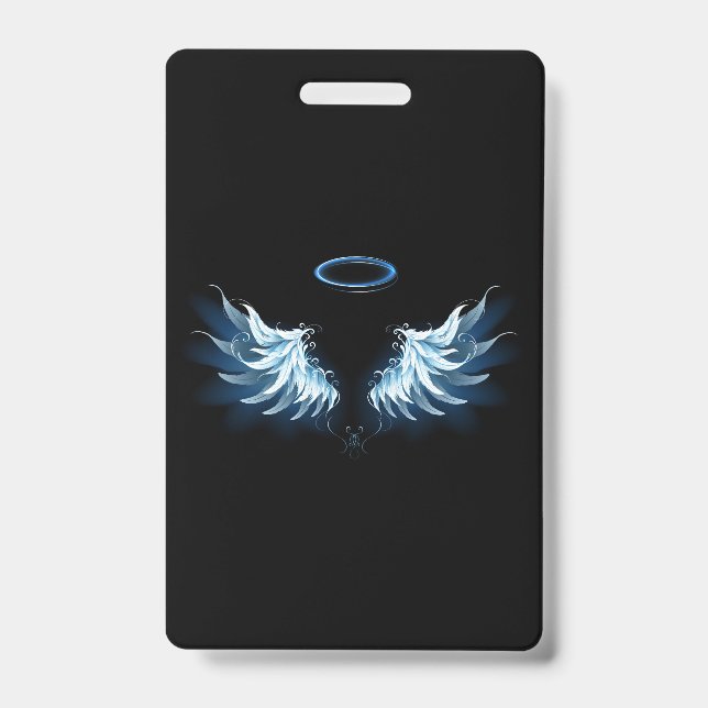 Blue Glows Angel Wings auf schwarzem Hintergrund Ausweis (Vorderseite)