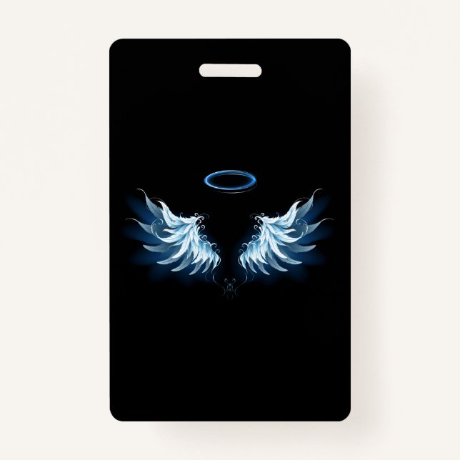 Blue Glows Angel Wings auf schwarzem Hintergrund Ausweis (Vorderseite)