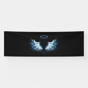 Blue Glows Angel Wings auf schwarzem Hintergrund Banner