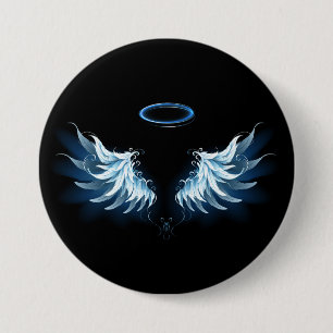Blue Glows Angel Wings auf schwarzem Hintergrund Button