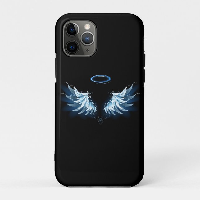 Blue Glows Angel Wings auf schwarzem Hintergrund Case-Mate iPhone Hülle (Rückseite)