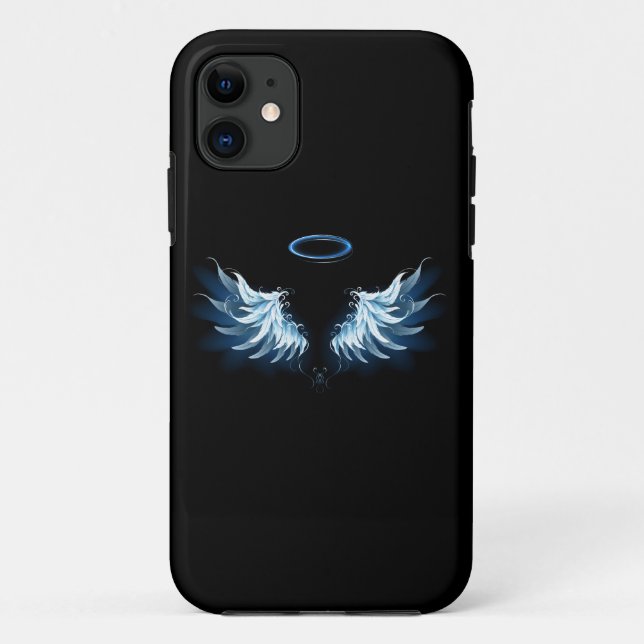 Blue Glows Angel Wings auf schwarzem Hintergrund Case-Mate iPhone Hülle (Rückseite)
