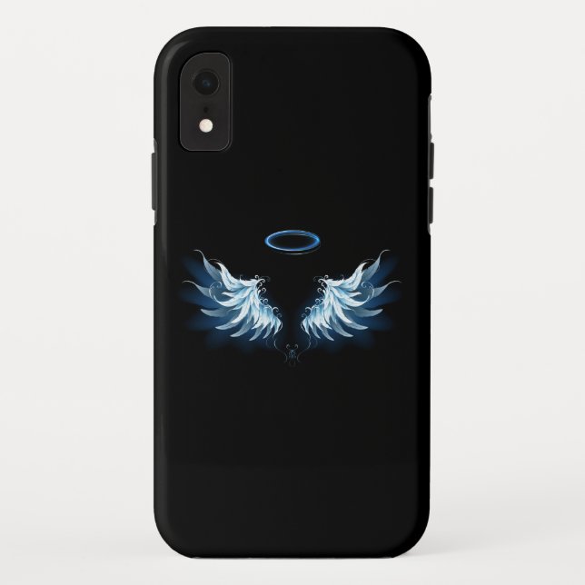 Blue Glows Angel Wings auf schwarzem Hintergrund Case-Mate iPhone Hülle (Rückseite)