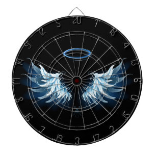 Blue Glows Angel Wings auf schwarzem Hintergrund Dartscheibe