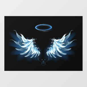 Blue Glows Angel Wings auf schwarzem Hintergrund Fensteraufkleber