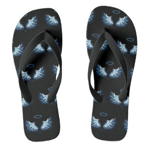 Blue Glows Angel Wings auf schwarzem Hintergrund Flip Flops