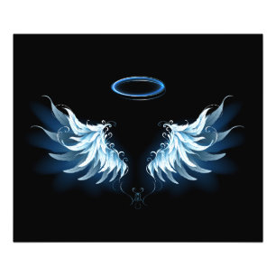 Blue Glows Angel Wings auf schwarzem Hintergrund Fotodruck