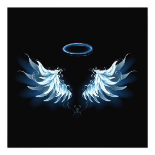 Blue Glows Angel Wings auf schwarzem Hintergrund Fotodruck