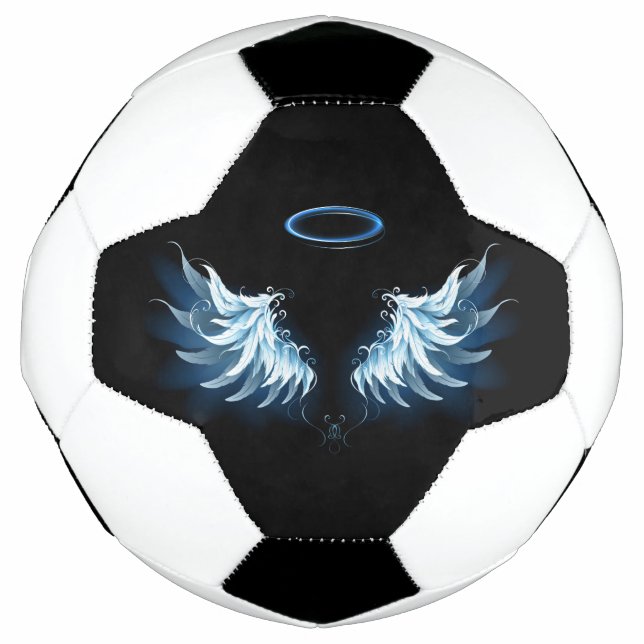 Blue Glows Angel Wings auf schwarzem Hintergrund Fußball (Vorderseite)