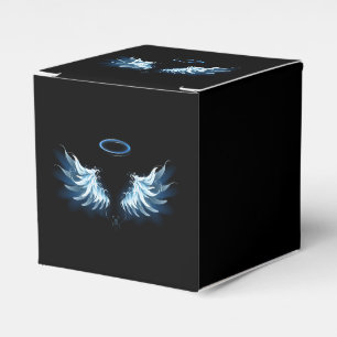 Blue Glows Angel Wings auf schwarzem Hintergrund Geschenkschachtel