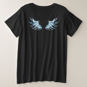 Blue Glows Angel Wings auf schwarzem Hintergrund Große Größe T-Shirt
