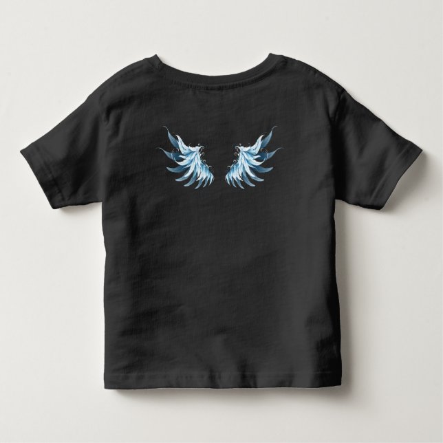 Blue Glows Angel Wings auf schwarzem Hintergrund Kleinkind T-shirt (Rückseite)