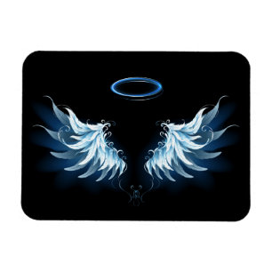 Blue Glows Angel Wings auf schwarzem Hintergrund Magnet