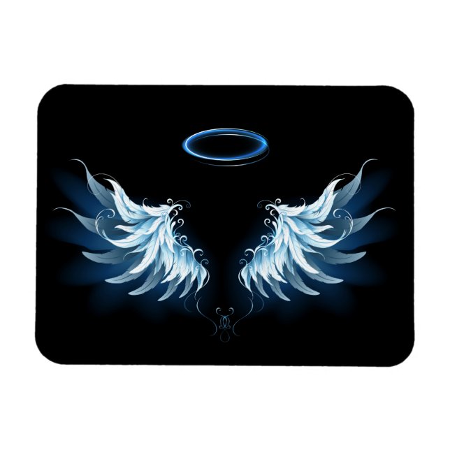 Blue Glows Angel Wings auf schwarzem Hintergrund Magnet (Horizontal)