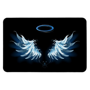 Blue Glows Angel Wings auf schwarzem Hintergrund Magnet