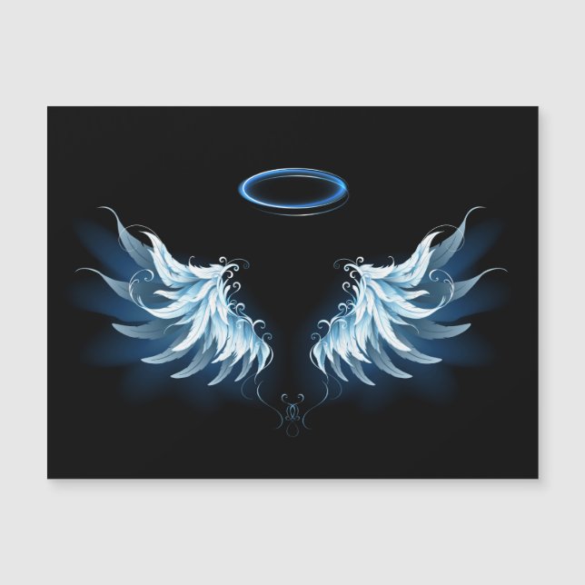 Blue Glows Angel Wings auf schwarzem Hintergrund Magneteinladung (Vorderseite)