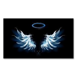 Blue Glows Angel Wings auf schwarzem Hintergrund Magnetische Visitenkarte