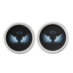 Blue Glows Angel Wings auf schwarzem Hintergrund Manschetten Knöpfe