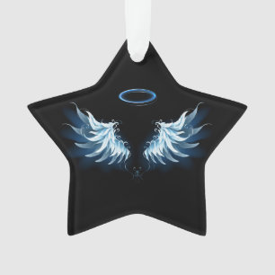 Blue Glows Angel Wings auf schwarzem Hintergrund Ornament