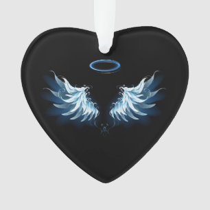 Blue Glows Angel Wings auf schwarzem Hintergrund Ornament