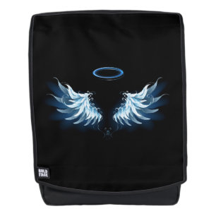 Blue Glows Angel Wings auf schwarzem Hintergrund Rucksack