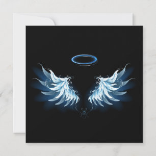 Blue Glows Angel Wings auf schwarzem Hintergrund Save The Date