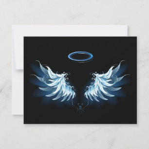 Blue Glows Angel Wings auf schwarzem Hintergrund Save The Date