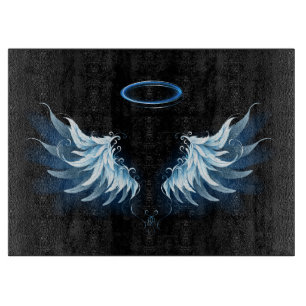 Blue Glows Angel Wings auf schwarzem Hintergrund Schneidebrett