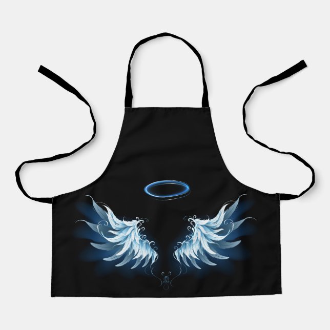 Blue Glows Angel Wings auf schwarzem Hintergrund Schürze (Vorderseite)