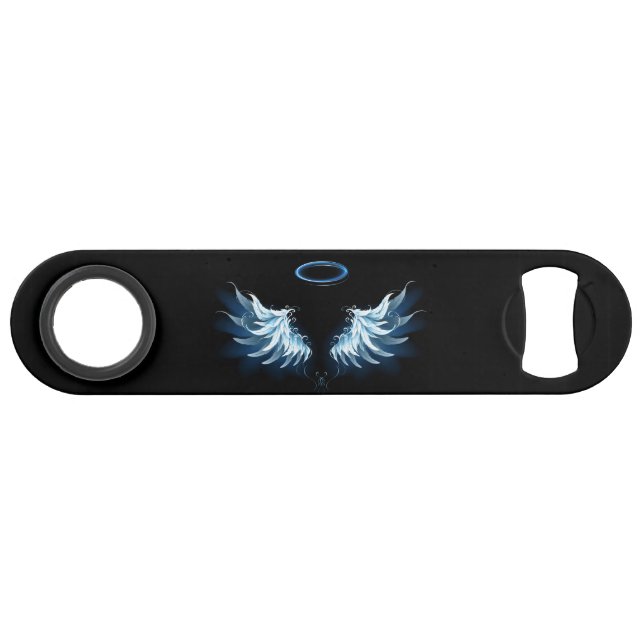 Blue Glows Angel Wings auf schwarzem Hintergrund Speed Flaschenöffner (Vorderseite (Horizontal))