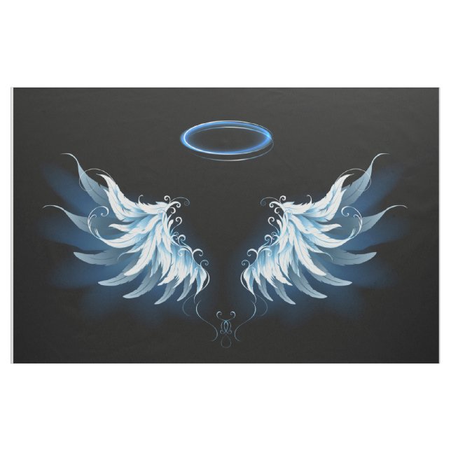 Blue Glows Angel Wings auf schwarzem Hintergrund Stoff (Yard (91,4 cm))