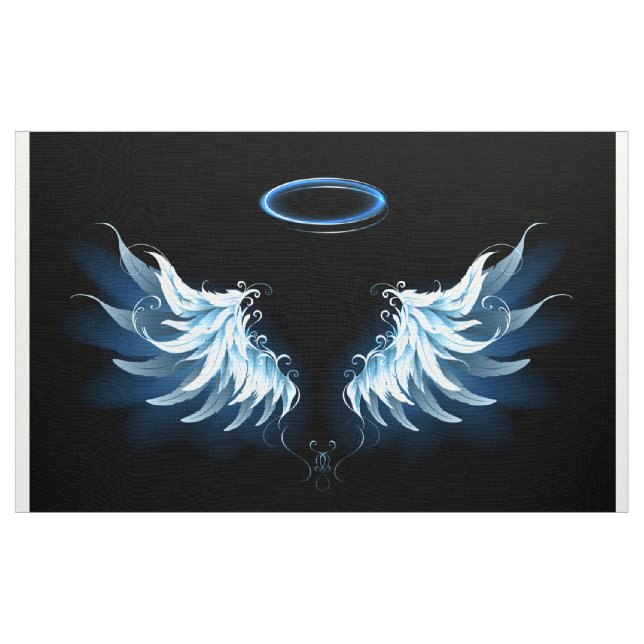 Blue Glows Angel Wings auf schwarzem Hintergrund Stoff (Yard (91,4 cm))
