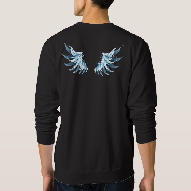 Blue Glows Angel Wings auf schwarzem Hintergrund Sweatshirt (Rückseite)