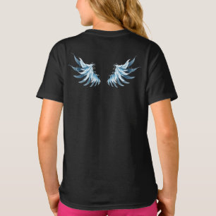 Blue Glows Angel Wings auf schwarzem Hintergrund T-Shirt