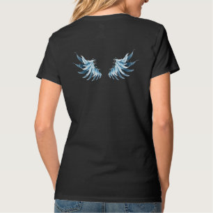 Blue Glows Angel Wings auf schwarzem Hintergrund T-Shirt