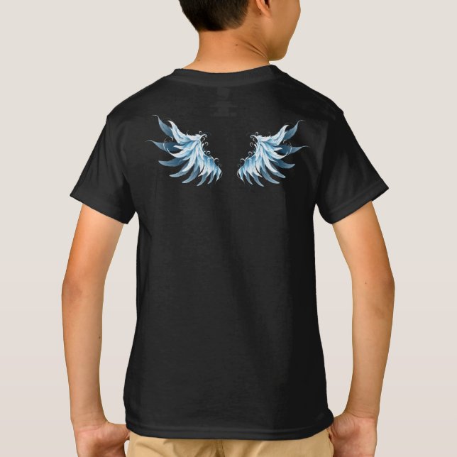 Blue Glows Angel Wings auf schwarzem Hintergrund T-Shirt (Rückseite)