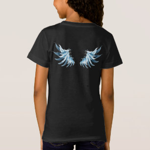 Blue Glows Angel Wings auf schwarzem Hintergrund T-Shirt