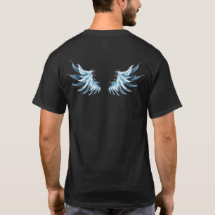 Blue Glows Angel Wings auf schwarzem Hintergrund T-Shirt