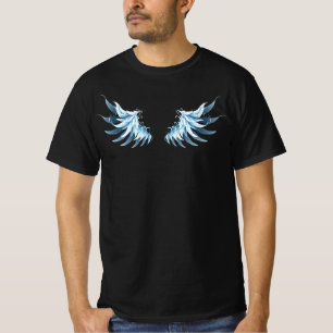 Blue Glows Angel Wings auf schwarzem Hintergrund T-Shirt