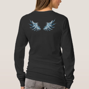 Blue Glows Angel Wings auf schwarzem Hintergrund T-Shirt