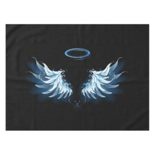Blue Glows Angel Wings auf schwarzem Hintergrund Tischdecke