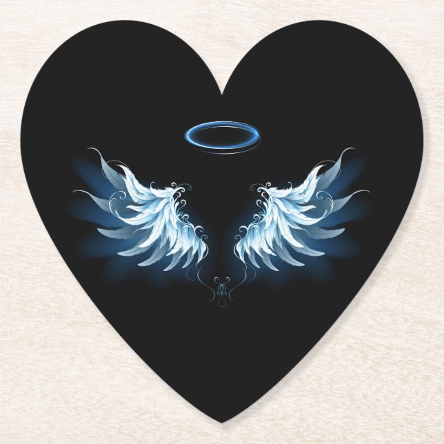 Blue Glows Angel Wings auf schwarzem Hintergrund Untersetzer (Vorderseite)