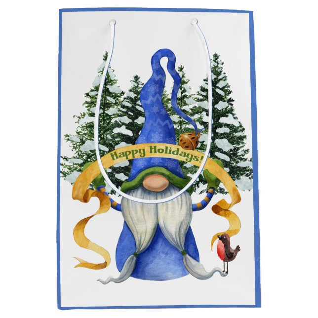 Blue Gnome Holiday wünscht Mittlere Geschenktüte (Vorderseite)