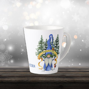 Blue Gnome Holiday wünscht Personalisiert Milchtasse