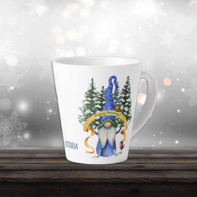 Blue Gnome Holiday wünscht Personalisiert Milchtasse (Von Creator hochgeladen)