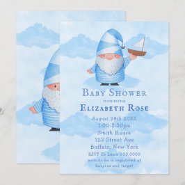 Blue Gnome Sailboat Cloud Baby Shower Einladungen